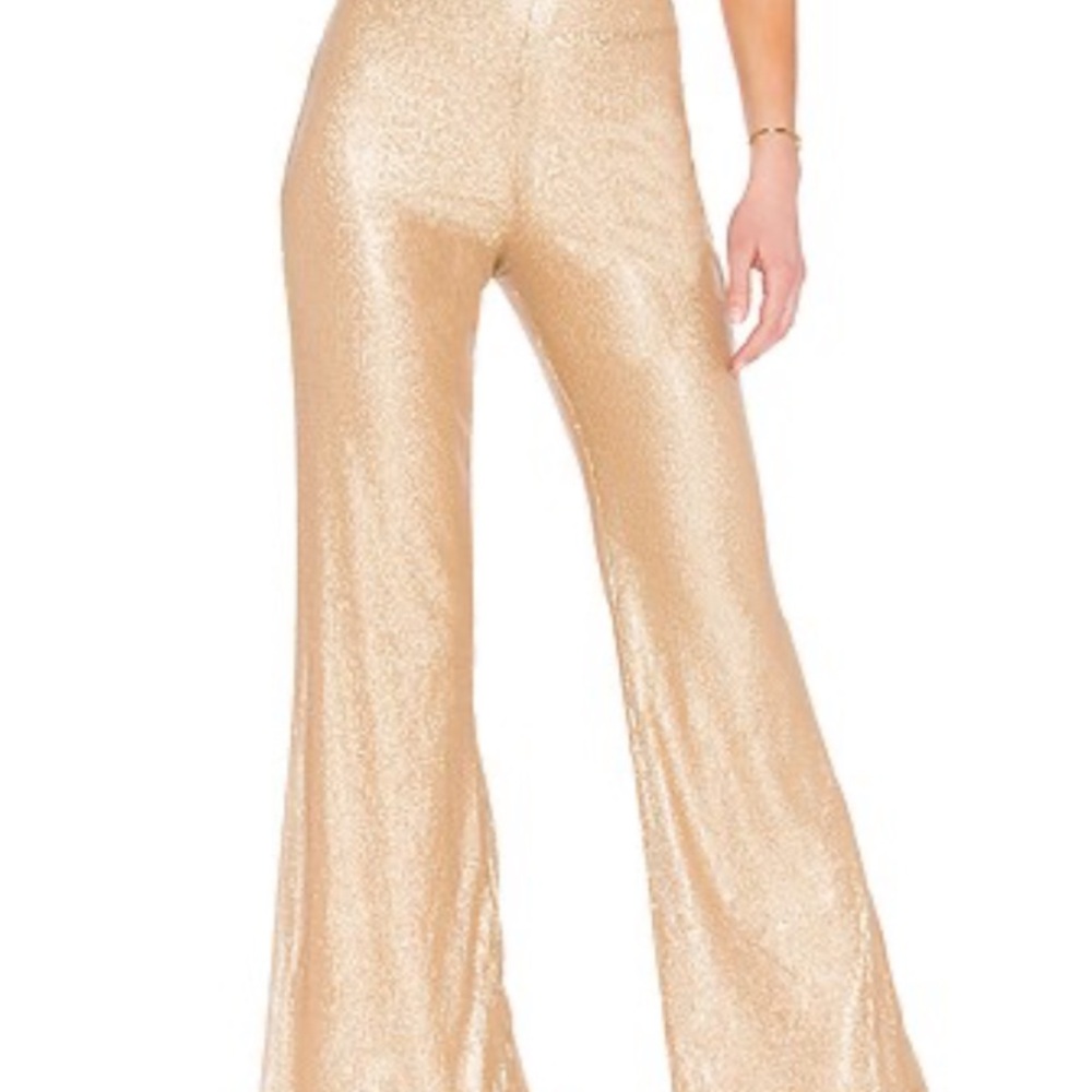 Lovers + Friends Gold Flare Pants High-Waisted Metallic